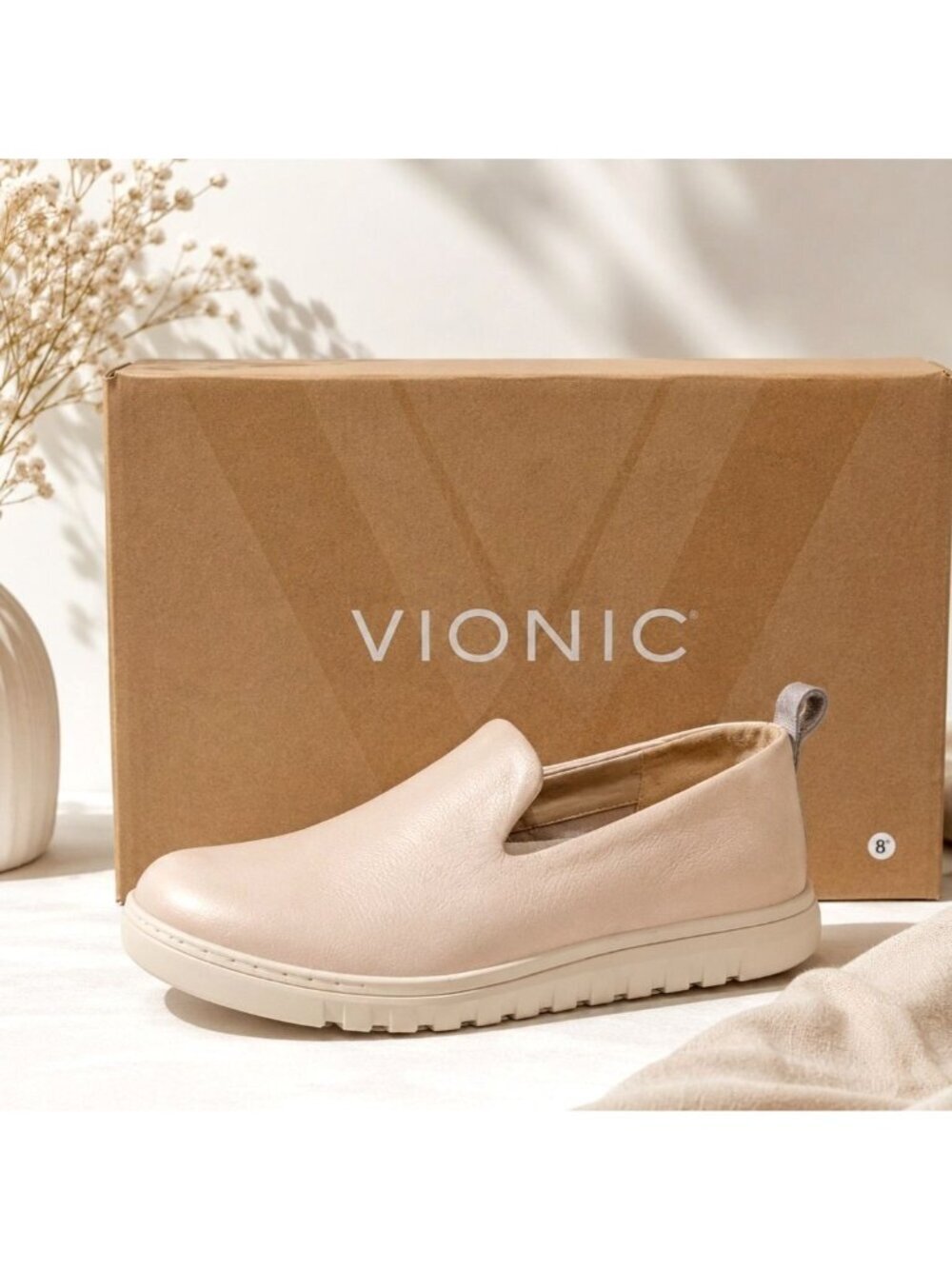 Vionic Uptown Willa Womens 8 Cream Rose Leather Slip On Support Comfort Sneaker